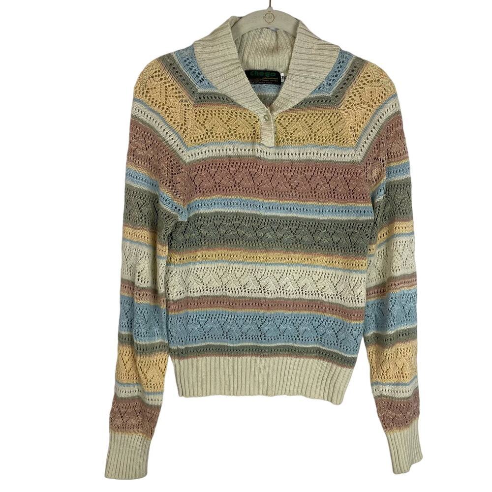 Vintage 70s lightweight loose knit patterned long sleeve sweater